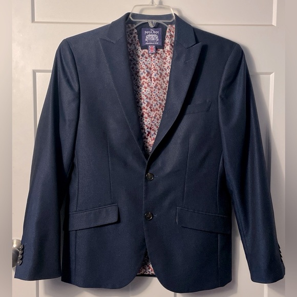 Seville Row company tailored jacket. See measurements. Navy blue with floral.